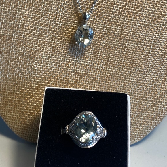 Green Amethyst Ring and Pendant Set; 925 Sterling Silver; Size 7 - Picture 2 of 4